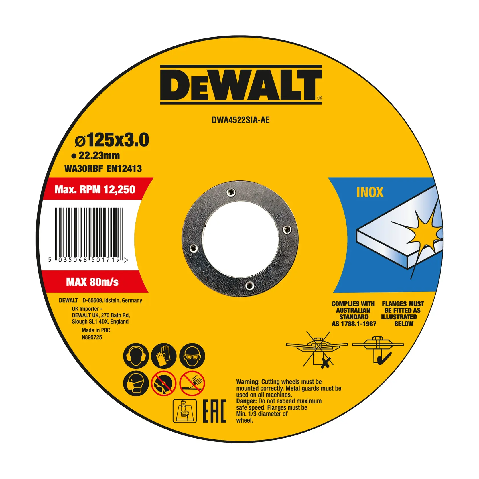 DEWALT Trennscheibe INOX, DWA4522SIA-AE und DWA4522SIA, 125mm, Kategorie Fotografie.
