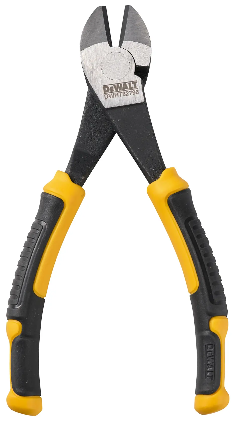 Un alicate de corte diagonal DEWALT con mangos ergonómicos negros y amarillos.
