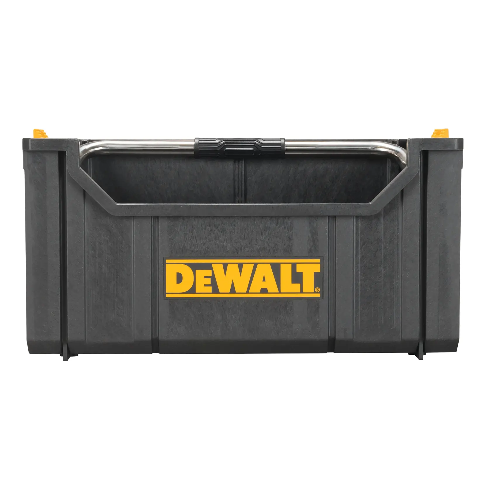 DEWALT ToughSystem 2.0 promotional graphic with the slogan 'Storage Built to Handle It' in large, bold yellow lettering on a dark, textured background.