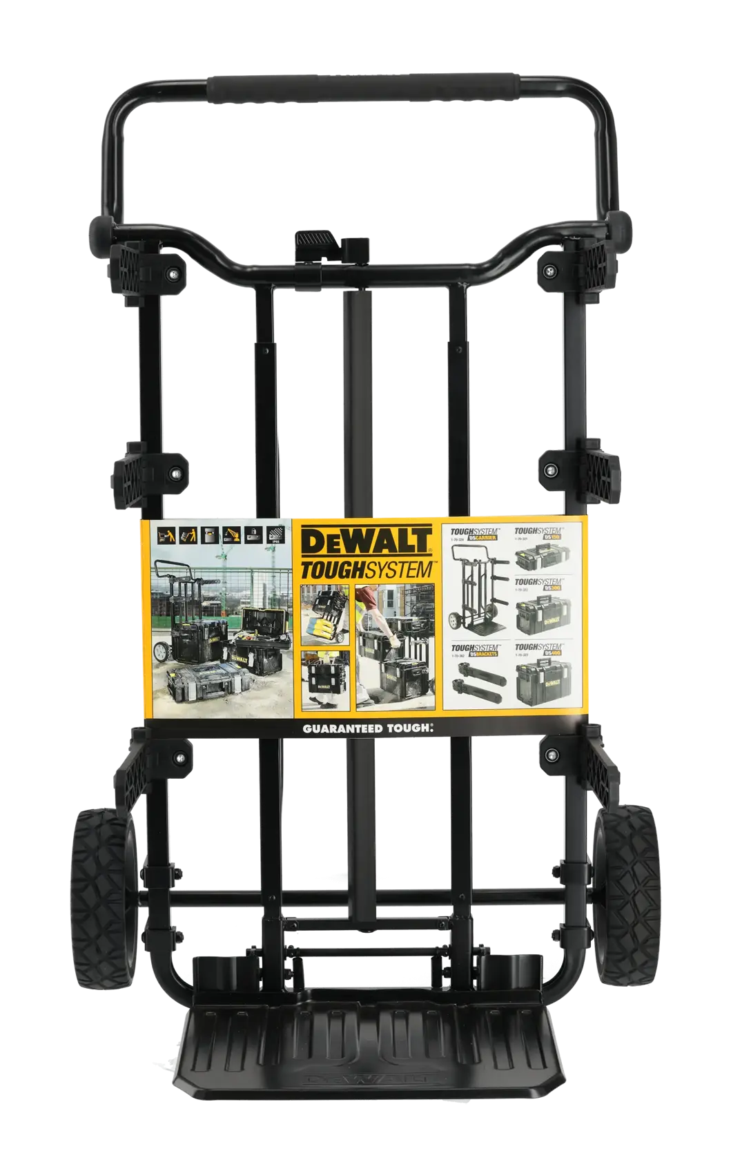 DEWALT ToughSystem 2.0 promotional graphic with the slogan 'Storage Built to Handle It' in large, bold yellow lettering on a dark, textured background.